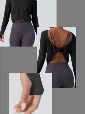 HALARA Black Athletic Crop Top with Strappy Back Detail- NWT Small